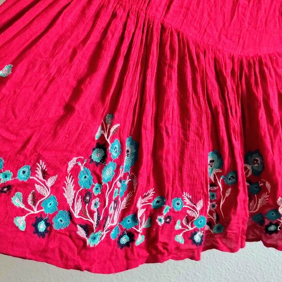 Free People Large? Red Embroider TeAmo Bell Sleeve Babydoll Mini Dress Boho READ - Picture 12 of 12